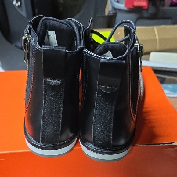 Men's Black Leather Lace-Up Boots with Zipper - Picture 4 of 5